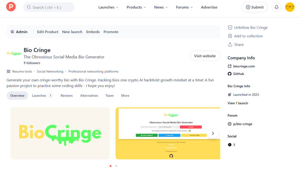 Bio Cringe - Product Hunt