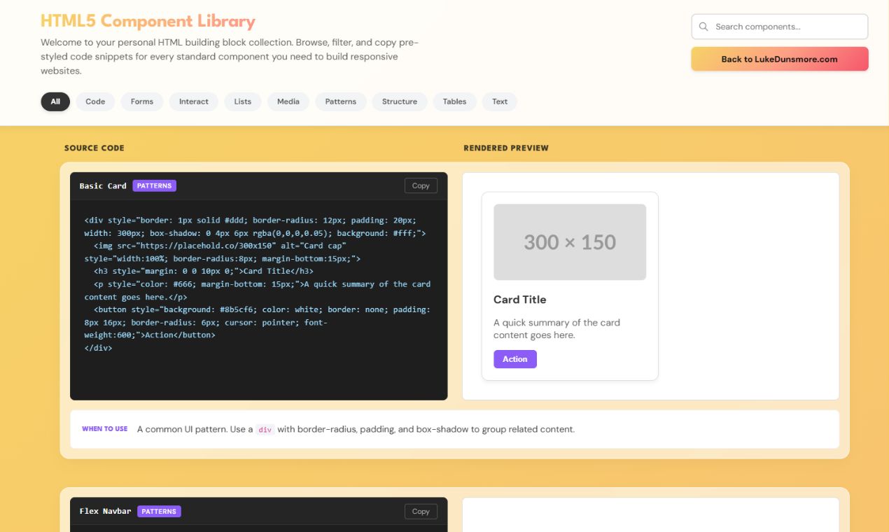 Luke Dunsmore - HTML Component Library